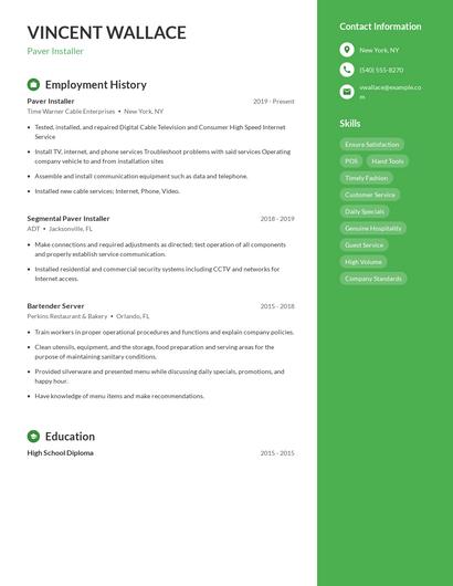 Paver Installer Resume