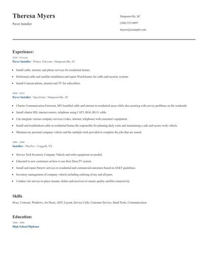 Paver Installer Resume