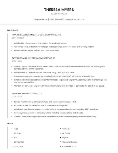 Paver Installer Resume
