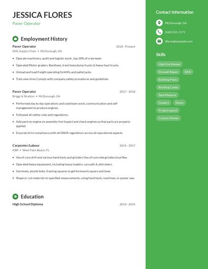 Paver Operator Resume