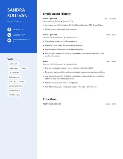Paver Operator Resume
