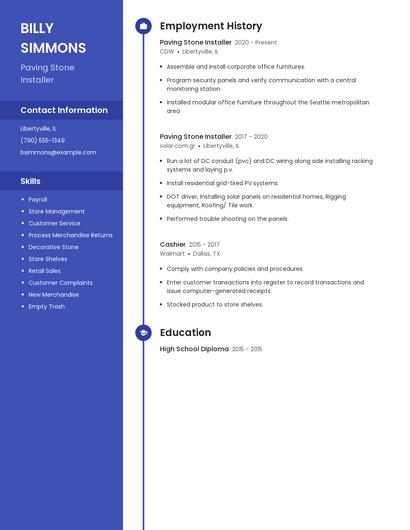 Paving Stone Installer Resume