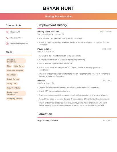 Paving Stone Installer Resume