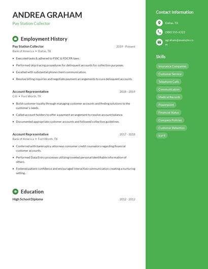 Pay Station Collector Resume