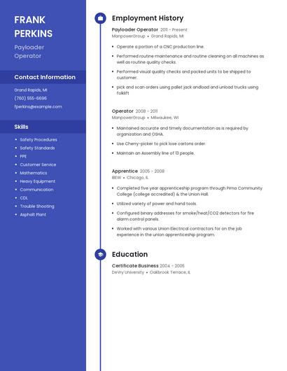 Payloader Operator Resume