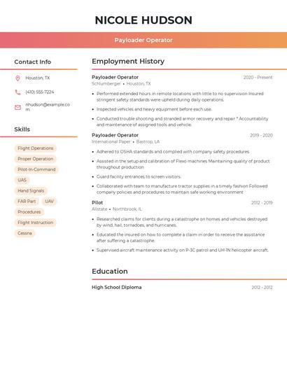 Payloader Operator Resume