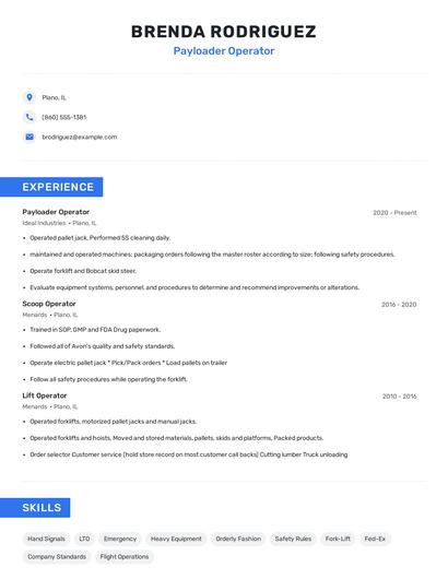 Payloader Operator Resume