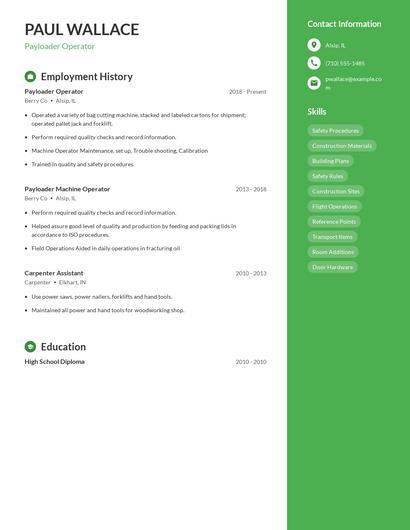 Payloader Operator Resume