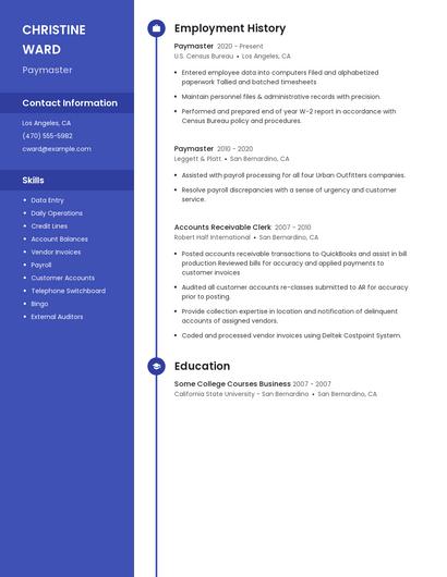 Paymaster Resume