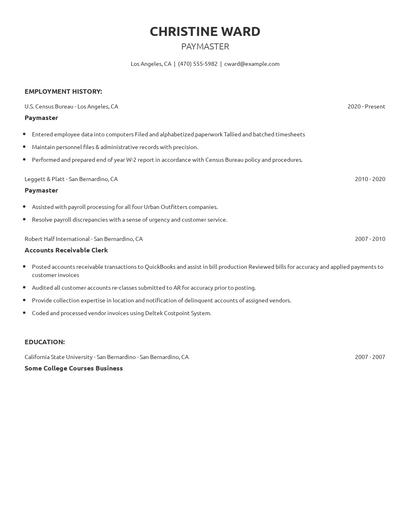 Paymaster Resume