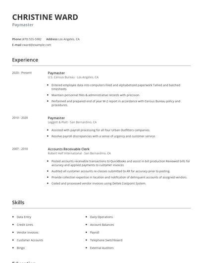 Paymaster Resume