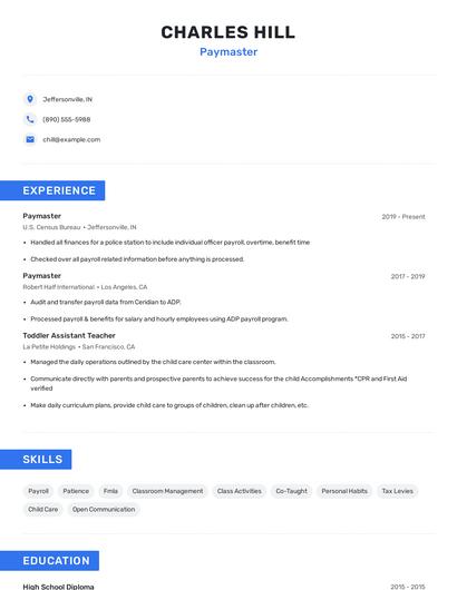 Paymaster Resume