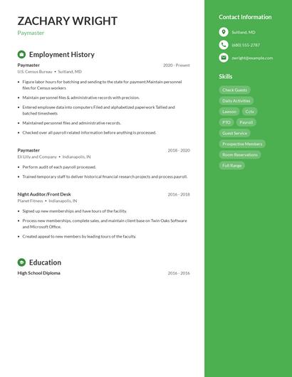 Paymaster Resume
