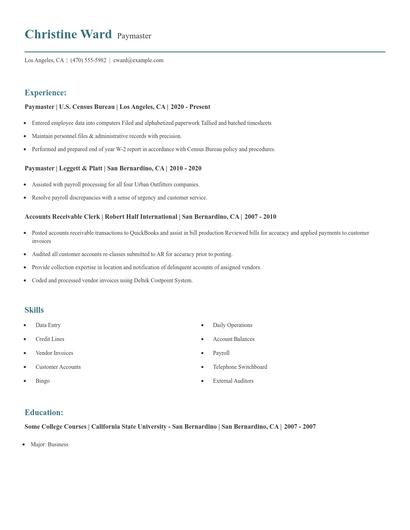 Paymaster Resume