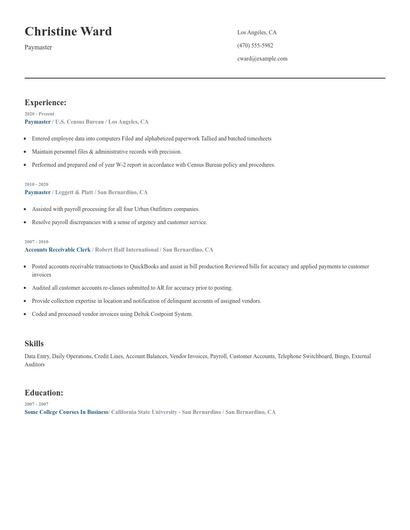 Paymaster Resume