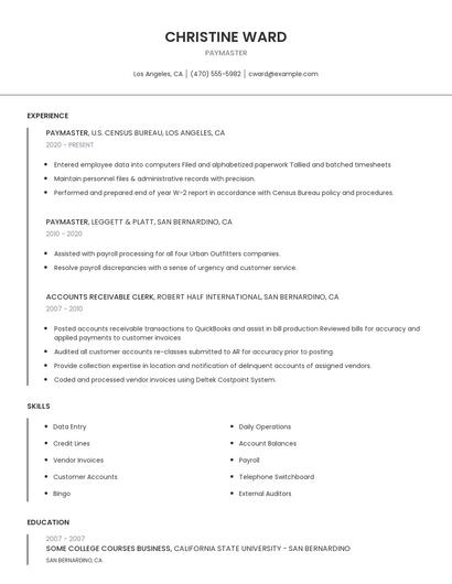 Paymaster Resume