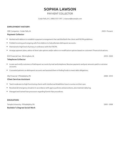 Payment Collector Resume