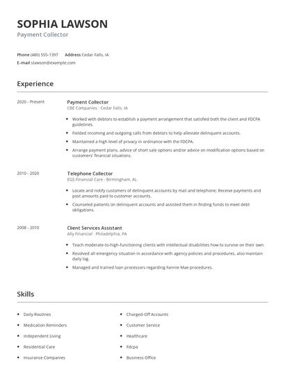 Payment Collector Resume