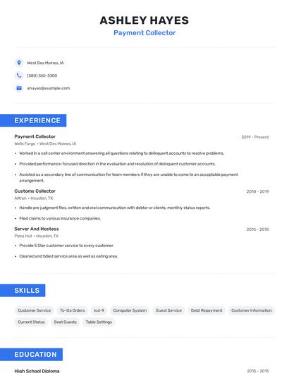 Payment Collector Resume
