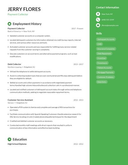 Payment Collector Resume