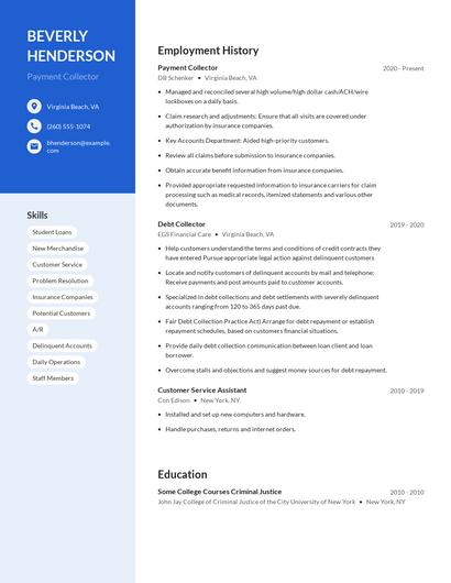 Payment Collector Resume