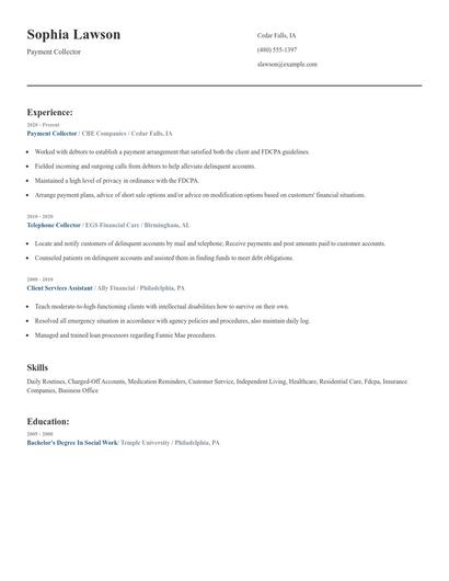 Payment Collector Resume