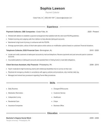 Payment Collector Resume