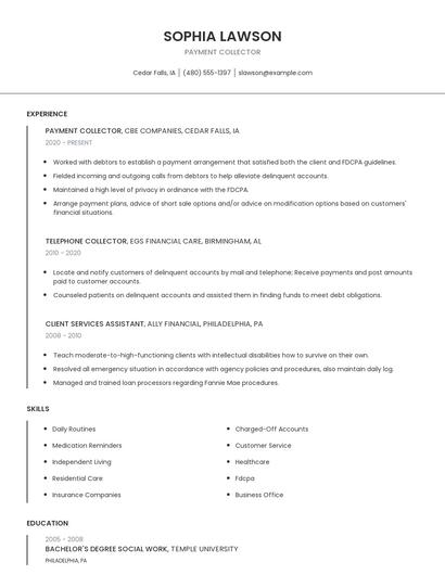 Payment Collector Resume