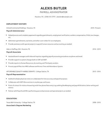 Payroll Administrator Resume