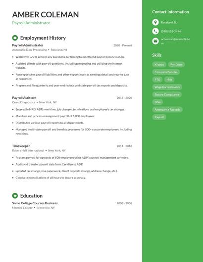 Payroll Administrator Resume