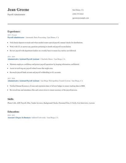 Payroll Administrator Resume