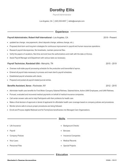 Payroll Administrator Resume