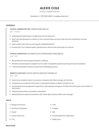 Payroll Administrator Resume