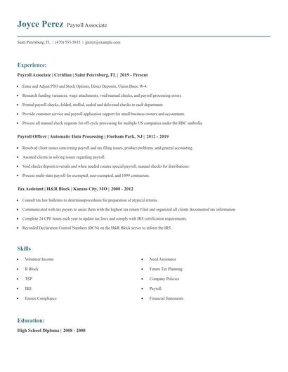 Payroll Associate Resume
