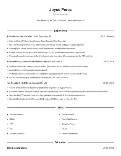Payroll Associate Resume