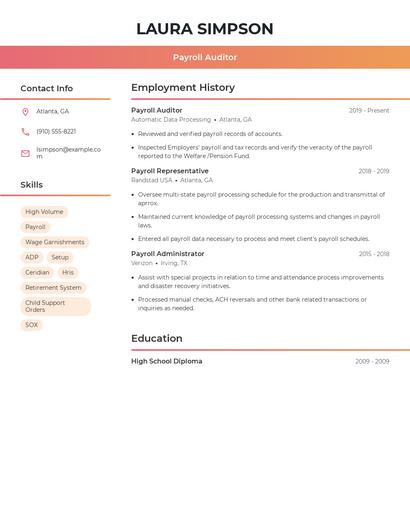 Payroll Auditor Resume