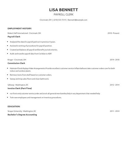 Payroll Clerk Resume