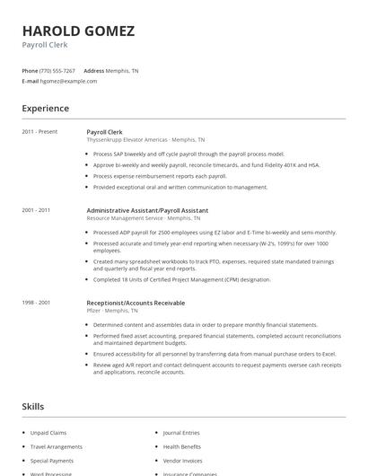Payroll Clerk Resume
