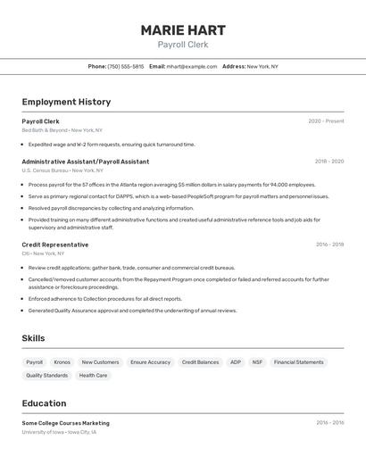 Payroll Clerk Resume