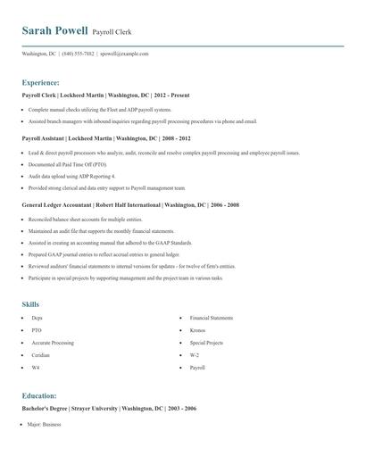 Payroll Clerk Resume