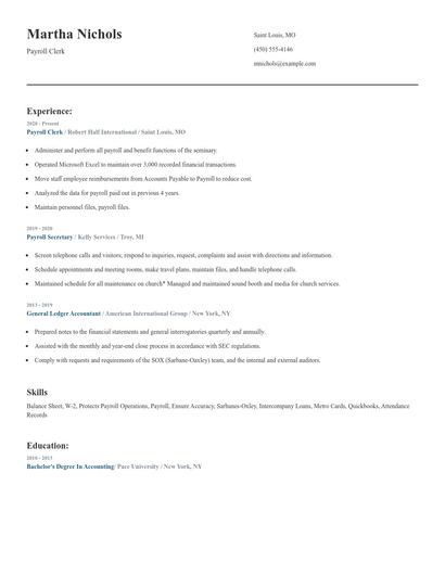 Payroll Clerk Resume