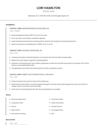 Payroll Clerk Resume