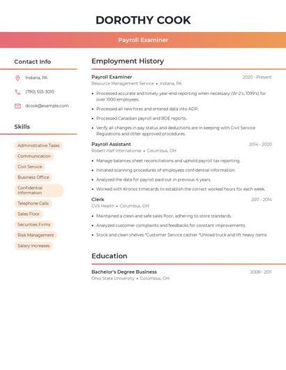 Payroll Examiner Resume