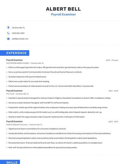 Payroll Examiner Resume