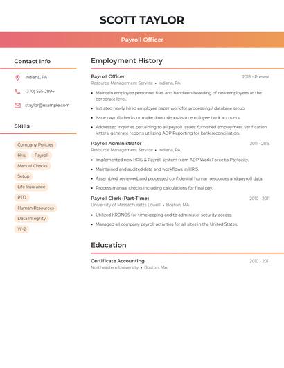 Payroll Officer Resume