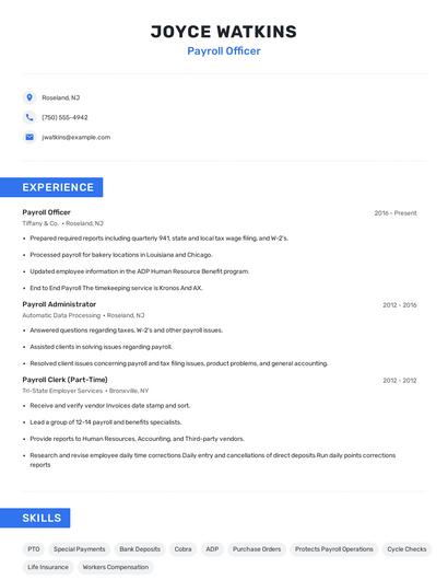 Payroll Officer Resume