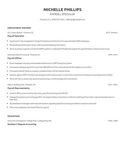 Payroll Specialist Resume