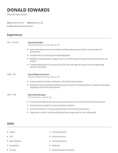 Payroll Specialist Resume