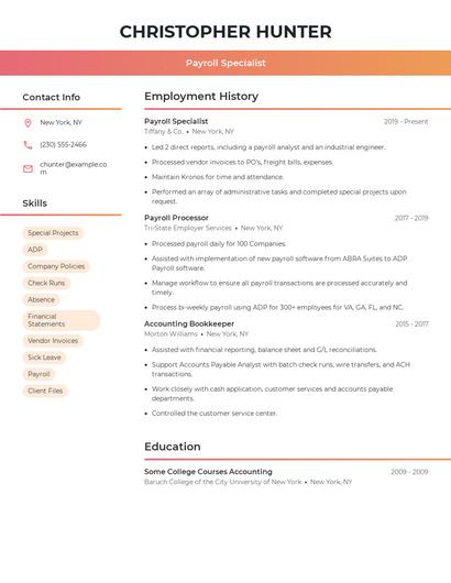 Payroll Specialist Resume