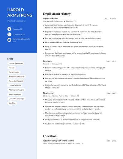 Payroll Specialist Resume
